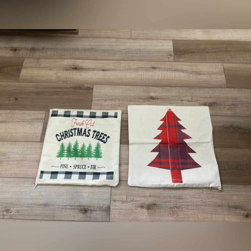 Set 2 Amazon square zip throw pillow cover sham red plaid green Christmas tree